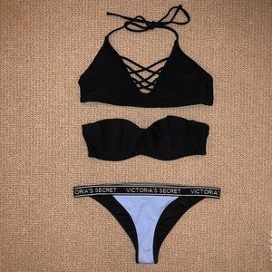 Victoria’s Secret blue bikini bottom black top